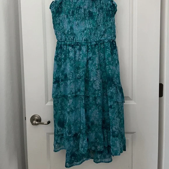 Turquoise High-Low Ruffle Dress - Picture 2 of 4